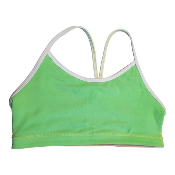 Lululemon Flow Y Bra IV Neon Green White Size 8 Racerback Sports Bra EUC - Picture 3 of 16